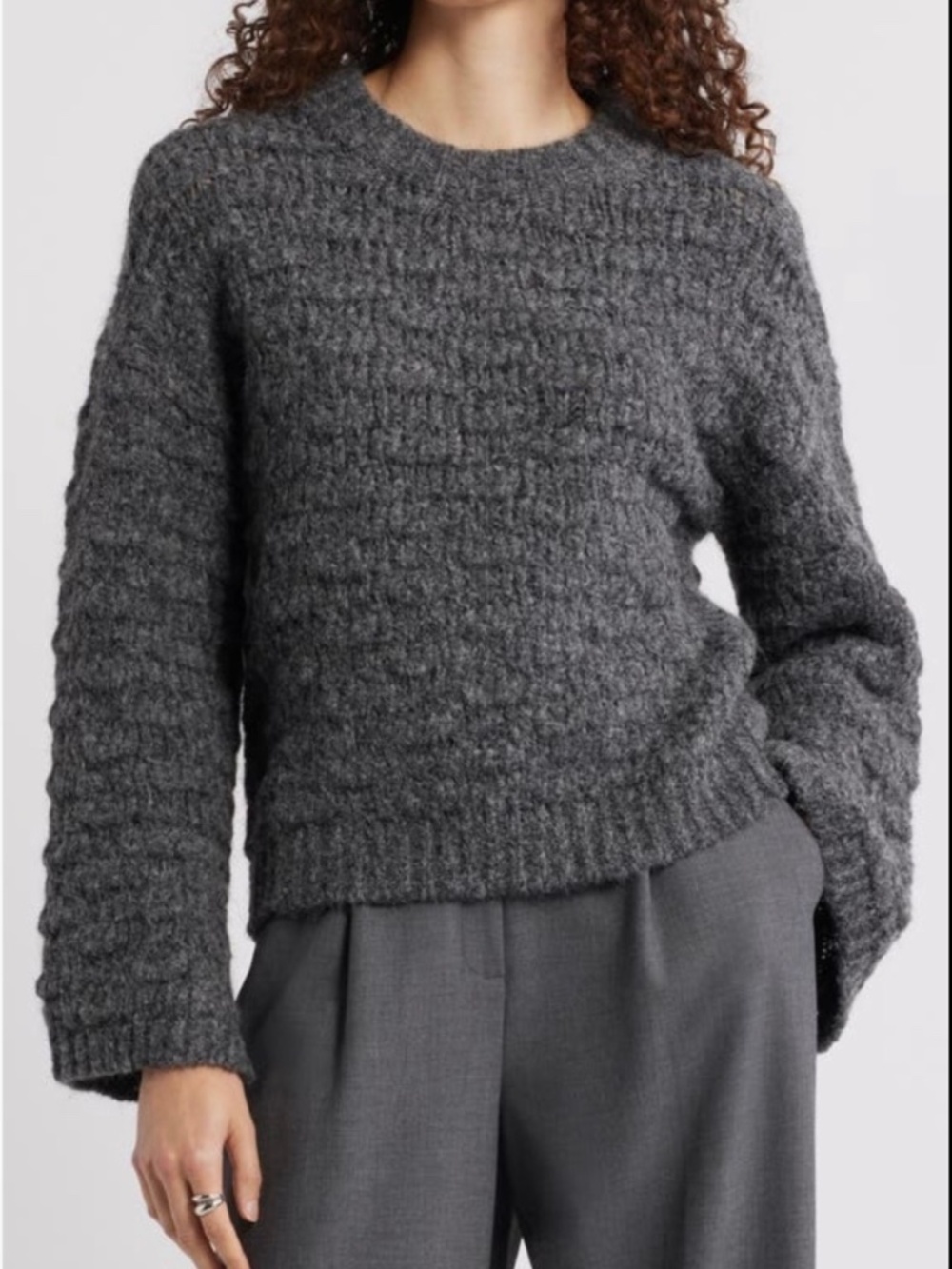 Nordstrom Open Stitch Alpaca & Wool Blend Crewneck Sweater Grey Charcoal SZ XL